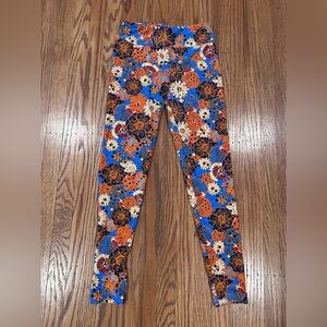 LuLaRoe Blue and Orange Floral Leggings - OS